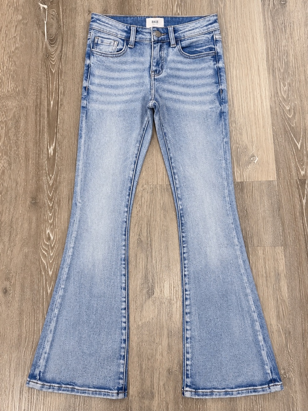 BKE Youth Size 10 Mid Rise Bootcut Stretch Jeans Light Wash Adjustable Waist